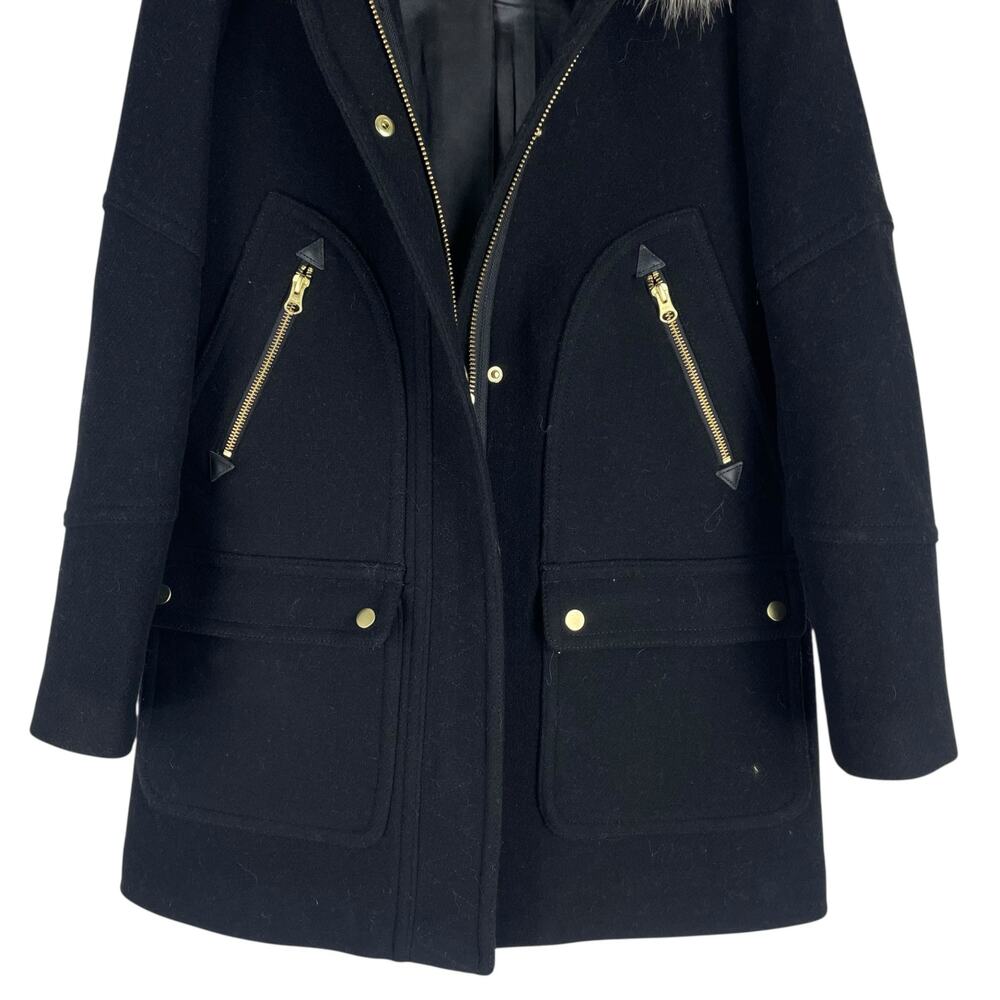 J. Crew Italian Stadium Cloth Wool Chateau Parka Coat Black Size 2 - Picture 7 of 11